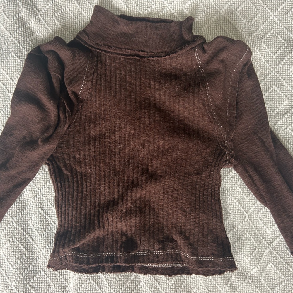 Urban Outfitters BDG Y2K Seamed Cropped Brown Ribbed Turtleneck Sweater Top